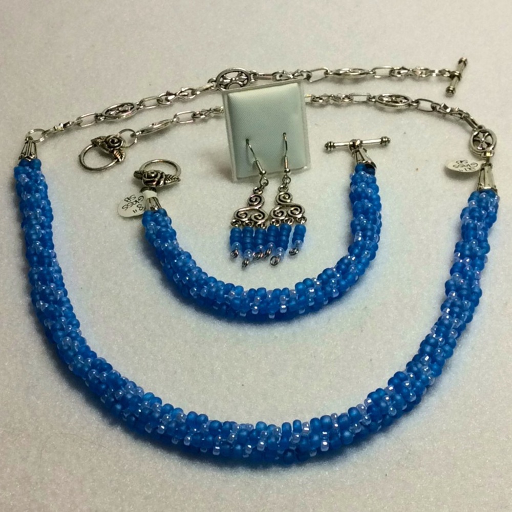 FINAL SALE PRICE Lia Rosa OOAK Blue & Lavender Woven Jewelry Set